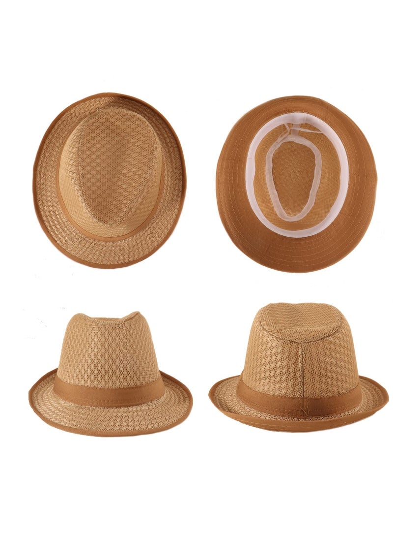 Excefore Fedora Hat for Men Women, 4 Pack Breathable Mesh Trilby Jazz Panama Fedora Hats Summer Beach Cap - Image 4