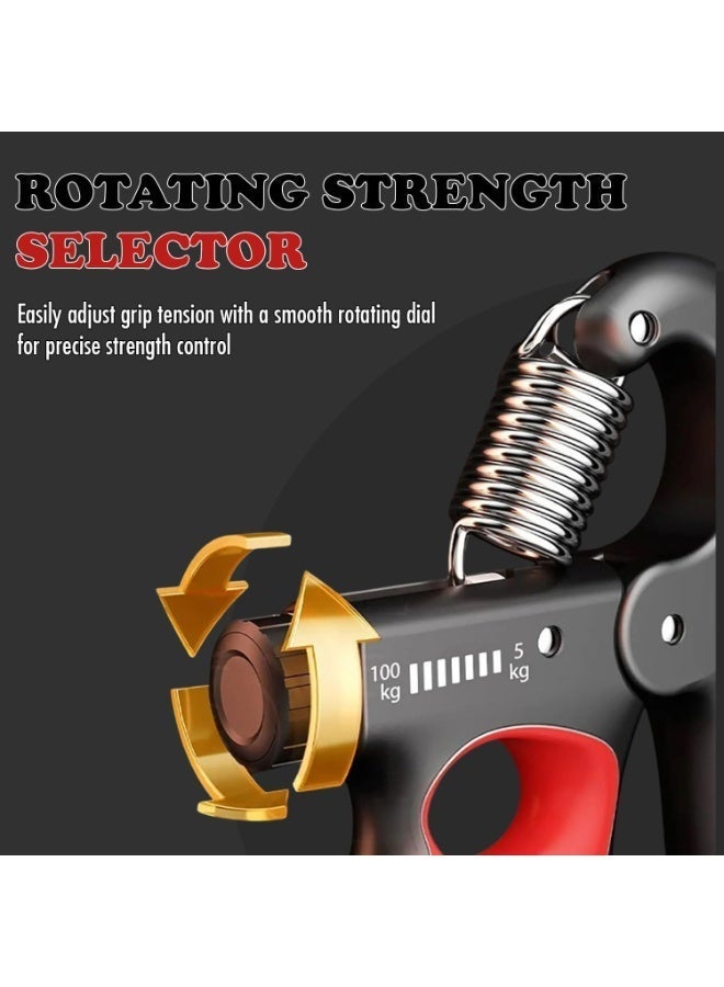 Adjustable Hand Grip Strengthener 5-100KG | Forearm Trainer with Automatic Counter & Ergonomic Grip | Hand Gripper for Athletes, Musicians, Rock Climbers & Injury Recovery - Image 4