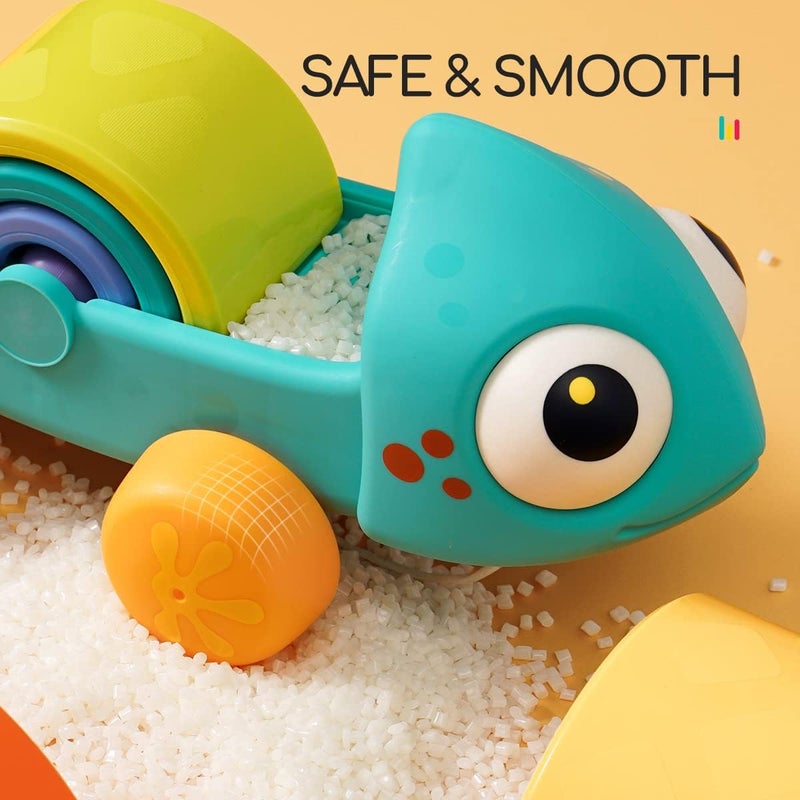 HOLA Montessori Toys for 1 2 3 Year Old, Rainbow Stacking Toy, Sensory Pull Toys for Toddlers 1-3, Chameleon Push & Pull Car Toy, Preschool Educational Toys - Image 5