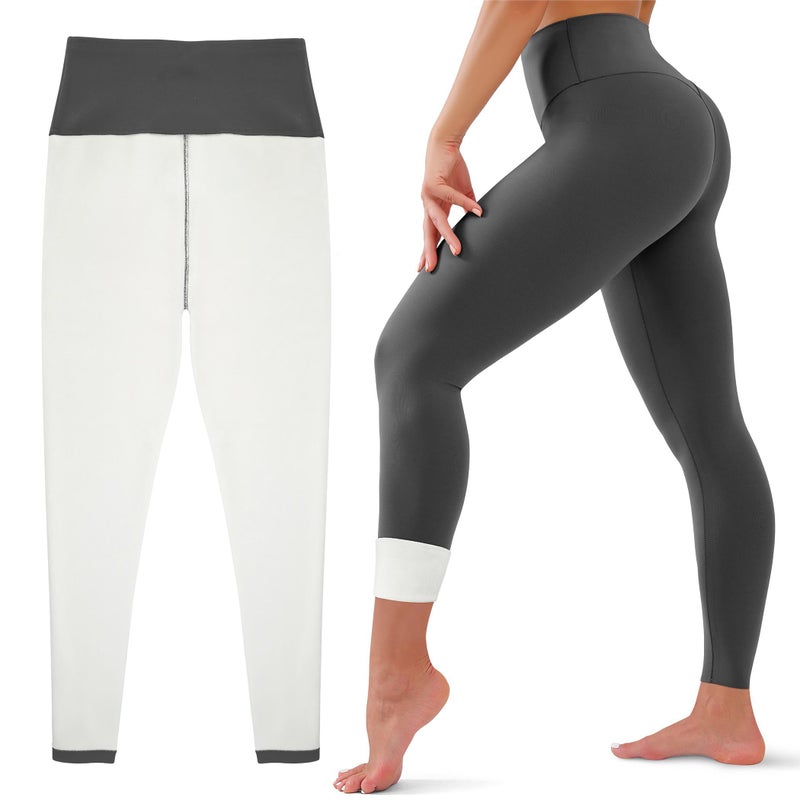 HEGALY Thick Fleece Lined Leggings for Women Tummy Control High Waisted Workout Thermal Warm Soft Yoga Pants for Cold Winter Dark Grey - Image 1
