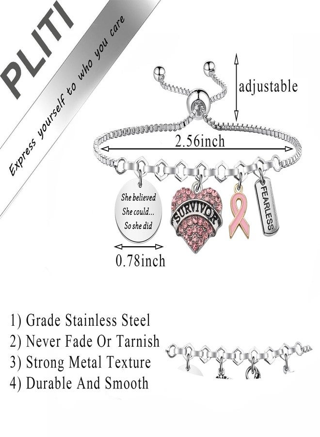 PLITI Breast Cancer Awareness Gift Breast Survivor Gift She Believed She Could So She Did Bracelet For Cancer Fighter (believed survivor bg) - Image 2