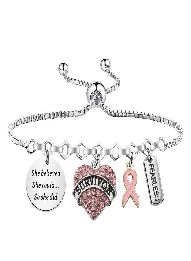 PLITI Breast Cancer Awareness Gift Breast Survivor Gift She Believed She Could So She Did Bracelet For Cancer Fighter (believed survivor bg) - Image 1