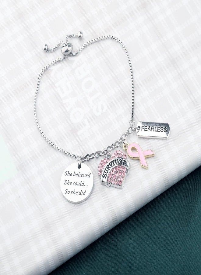 PLITI Breast Cancer Awareness Gift Breast Survivor Gift She Believed She Could So She Did Bracelet For Cancer Fighter (believed survivor bg) - Image 4