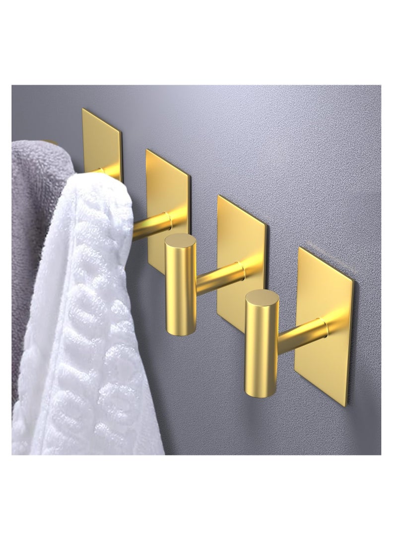 SYOSI Adhesive Hooks, 4 Pcs Heavy Duty Wall Stainless Steel Door Hooks for Hanging Coat, Hat, Towel, Robe, Key, Clothes, Closet Hook Wall Mount(Gold)  - Image 1