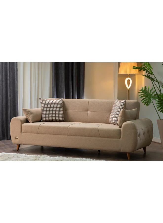 كنبة سرير فلاش ثلاثية بيج 210×90 سم – خشب زان طبيعي وقماش كتان