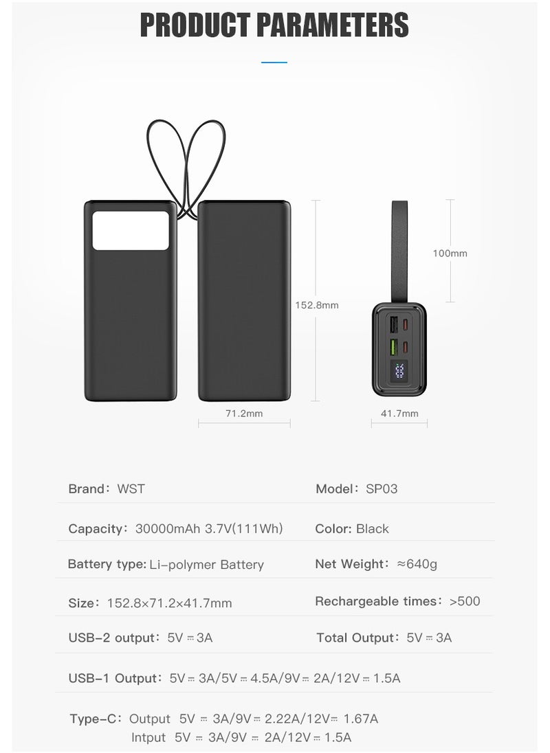WST - WST 30000mAh Power Bank, 4-Ports (2USB-A (with 22.5W output), 2Type-C (with 18W input / 20W Output)), Digital Display, Compatible with iPhone and Android All Devices, Super Fast PD Charging - Image 1