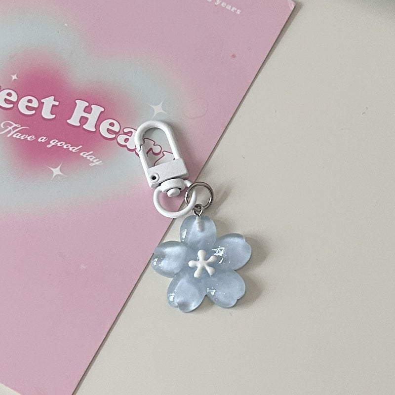 Romantic Jelly Cherry Blossom Keychain Cute Girls Heart Gentle Colorful Flower Pendant Couples Best Friend Schoolbag Accessories Blue# door buckle