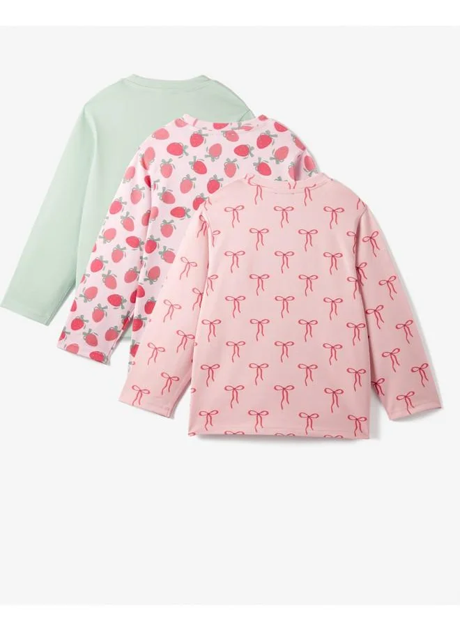 جون June Girl Child 3-Pack Long Sleeve Tshirt Light Pink - Green - Dark Pink