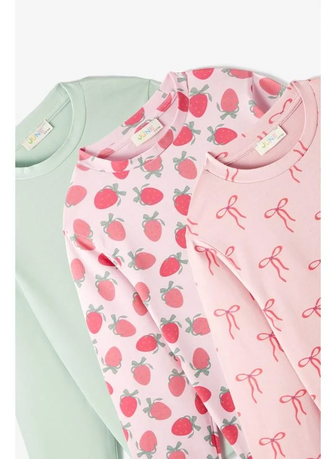 JUNE June Girl Child 3-Pack Long Sleeve Tshirt Light Pink - Green - Dark Pink