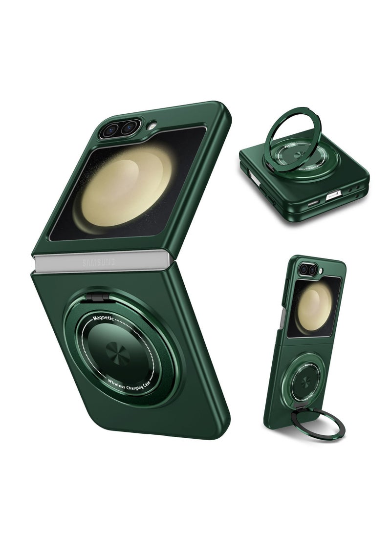 غطاء مغناطيسي لهاتف Samsung Galaxy Flip5، يدعم تقنية MagSafe، مع حامل دوار بزاوية 360 درجة، مقاوم للصدمات وخفيف الوزن، يدعم الشحن اللاسلكي، غطاء صلب لهاتف Samsung Galaxy Flip5.