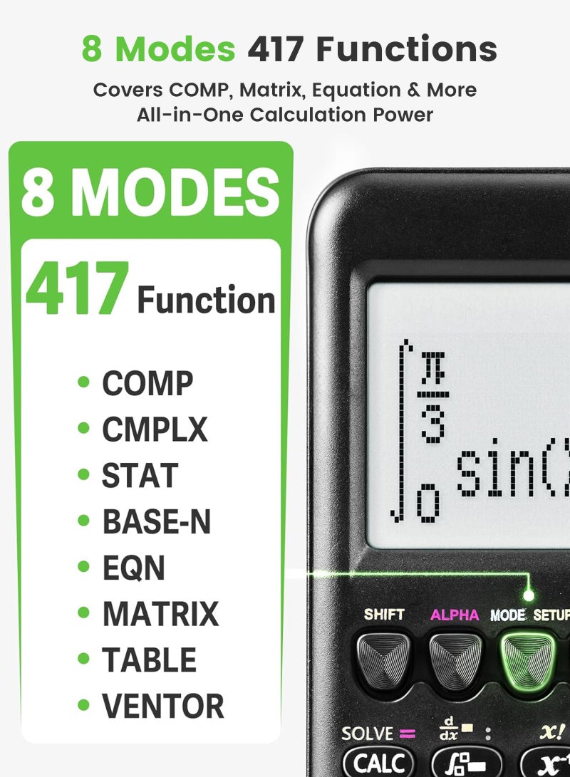 ULHYC Backlit Eye-Protection Large-Screen Graphing Calculator: Featuring Fundamental Calculations, Complex Numbers, Matrices, Vectors, Equation Solving, Calculus and More, With Textbook-Standard Display Mode | Suitable for Examinations, STEM Subjects and Advanced Mathematics Studies, Ideal for Students - Image 5