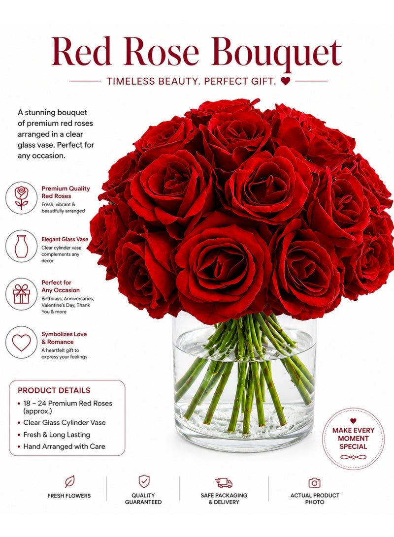 Artificial Red Rose Floral Arrangement with Vase and Faux Water, Home Decor Flower Bouquet Red Flowers in Vase - Image 2