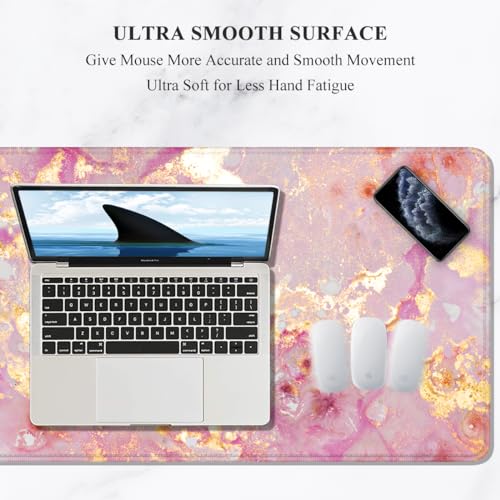 Auhoahsil Large Mouse Pad, XXL Gaming Mousepad, Desk Mat for Desktop, Thick Rubber, Big & Long Size, Stitched Edges, Full Desk Pad for Laptop & Computer, Extended 35.4 x 15.7 in, Pink Gold Marble - Image 3