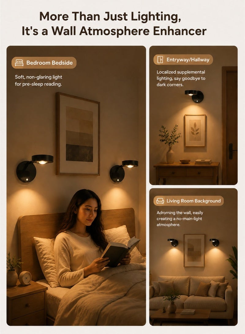 ووفيكسر مصباح جداري بمستشعر حركة، مصباح LED على شكل عين قطة، قابل لإعادة الشحن، يدور 360 درجة، مناسب للممرات والجدران والسلالم وغرف الأطفال - Image 2