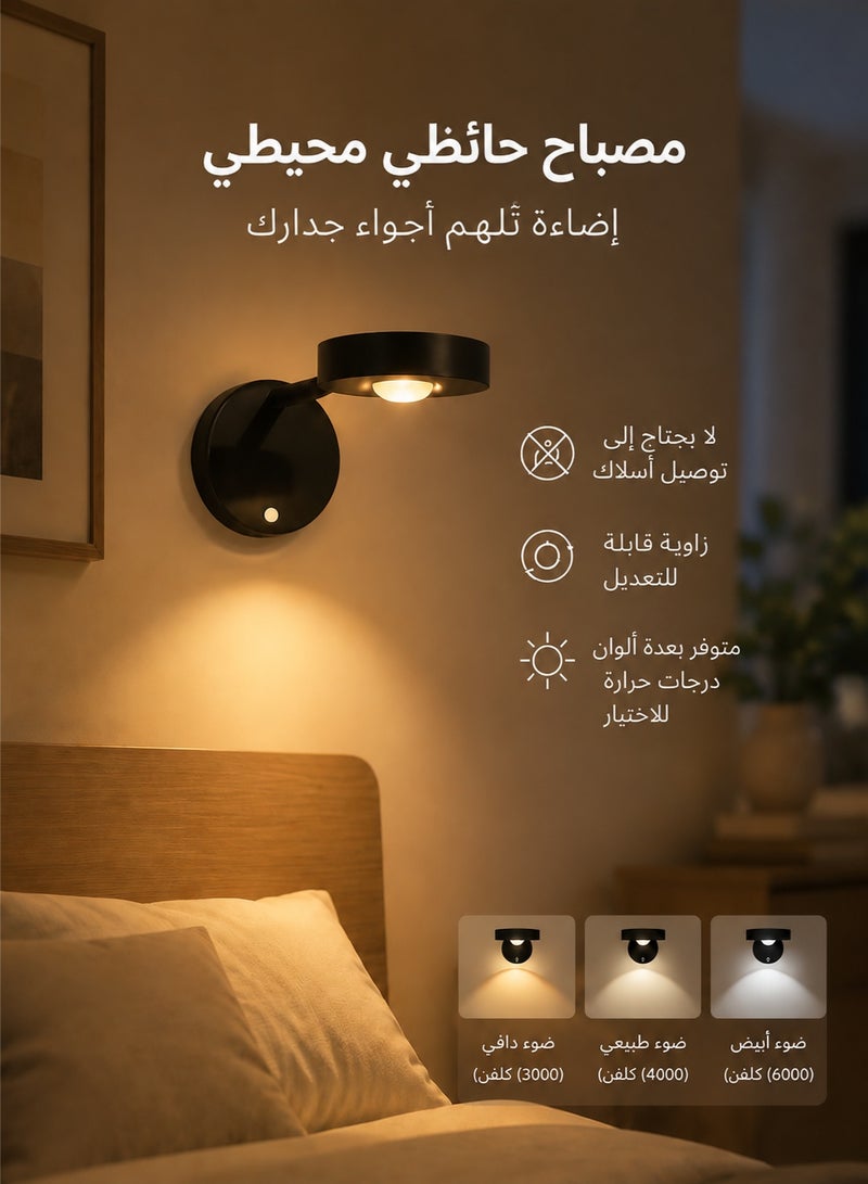 ووفيكسر مصباح جداري بمستشعر حركة، مصباح LED على شكل عين قطة، قابل لإعادة الشحن، يدور 360 درجة، مناسب للممرات والجدران والسلالم وغرف الأطفال - Image 1