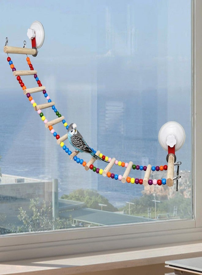 FlidRunest Suction Cup Wooden Bird Perch Stand Toy, Colorful Bird Parrot Ladder Bridge Toys for Window/Bath/Car, Climbing Ladder for Parrot, Lovebird, Parakeet, Budgie - Image 1