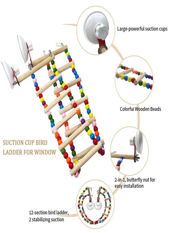 FlidRunest Suction Cup Wooden Bird Perch Stand Toy, Colorful Bird Parrot Ladder Bridge Toys for Window/Bath/Car, Climbing Ladder for Parrot, Lovebird, Parakeet, Budgie - Image 3