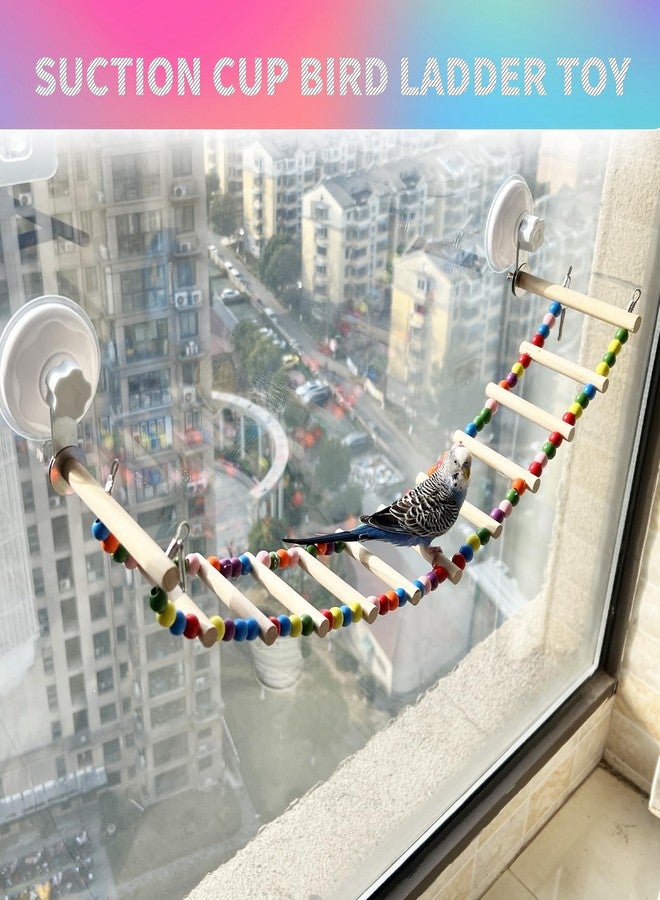 FlidRunest Suction Cup Wooden Bird Perch Stand Toy, Colorful Bird Parrot Ladder Bridge Toys for Window/Bath/Car, Climbing Ladder for Parrot, Lovebird, Parakeet, Budgie - Image 2