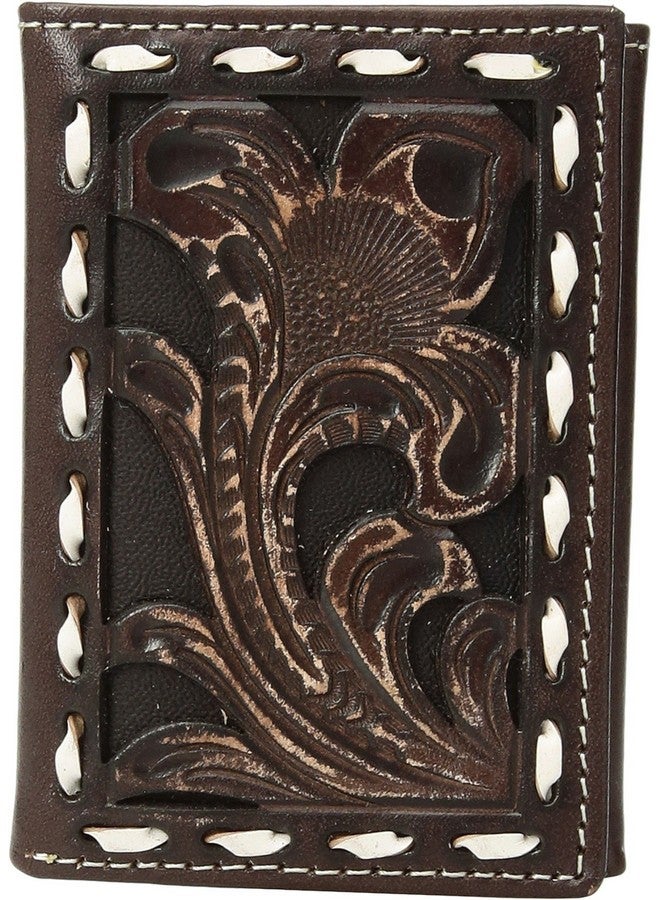 ARIAT محفظة ثلاثية الطيات بنقشة زهور للبالغين من الجنسين بحافة مائلة بني - Image 1