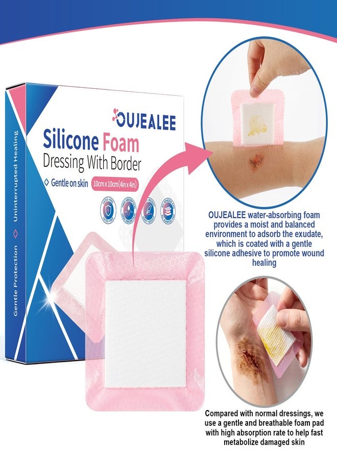 OUJEALEE Silicone Foam Dressing, with Border, FSA or HSA-Soft Pink Color | Ultra-Gentle Skin Adhesive | Super Absorbent Wound Pad | Pain-Free Removal for Sensitive Skin (5"×5" - Image 3