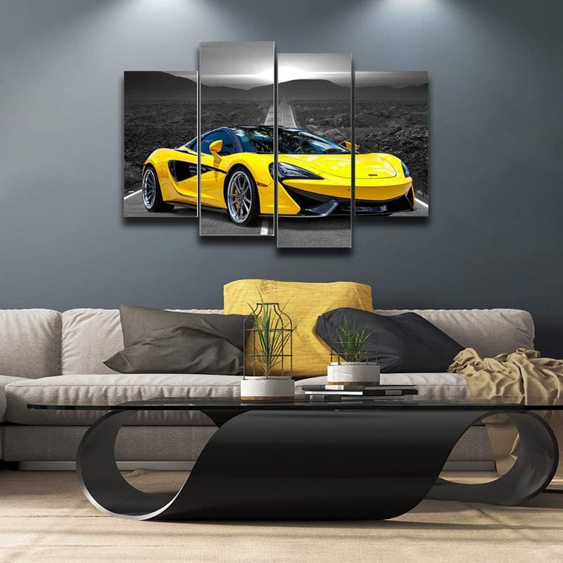 Meigan Art Yellow Sports Car Canvas Wall Art - Image 3