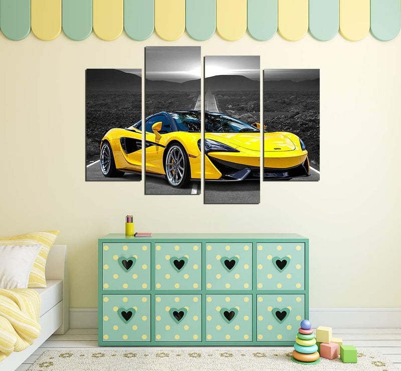Meigan Art Yellow Sports Car Canvas Wall Art - Image 2