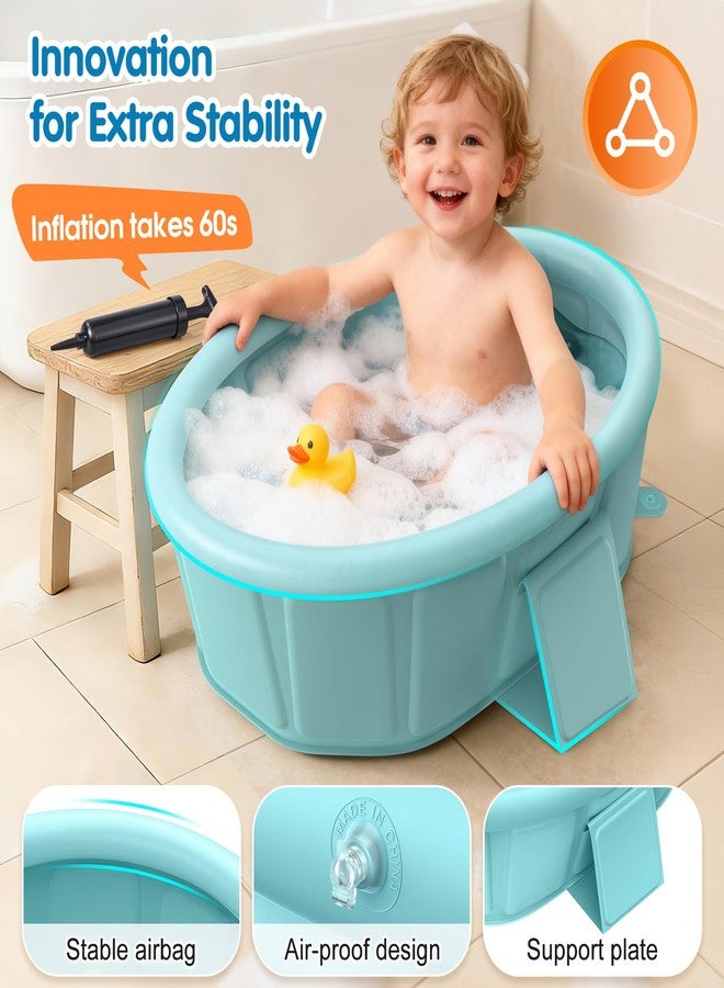 chumoasis Baby Bathtub with Inflatable Top Edge, Extra Stable Infant Bath Tub, Collapsible & Portable for Baby Bath Time, No Tilt Design for 12M-6Y Toddler, No Assembly for Travel Shower - Image 3