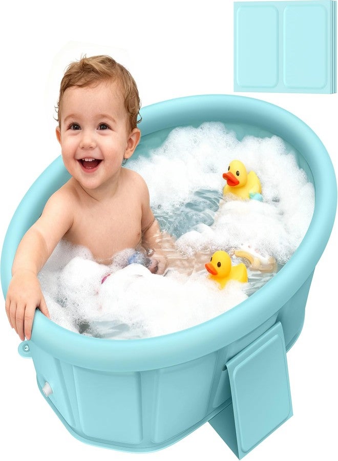 chumoasis Baby Bathtub with Inflatable Top Edge, Extra Stable Infant Bath Tub, Collapsible & Portable for Baby Bath Time, No Tilt Design for 12M-6Y Toddler, No Assembly for Travel Shower - Image 1