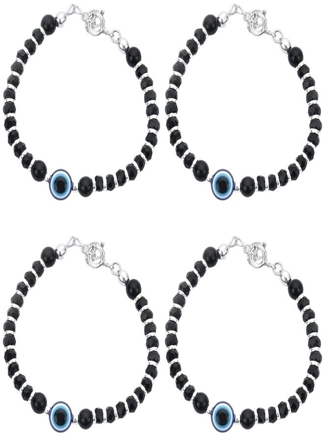 Kailash Creation Silver_Charm Evil Eye Nazariya Bracelet for Baby Boys & Girls | Black Crystal Beads Bracelet Adjustable for Newborns & Toddlers | Protective Lucky | Baby Shower, Birth, Naming Ceremony & Mundan Function (4, Nazar Suraksha) - Image 1