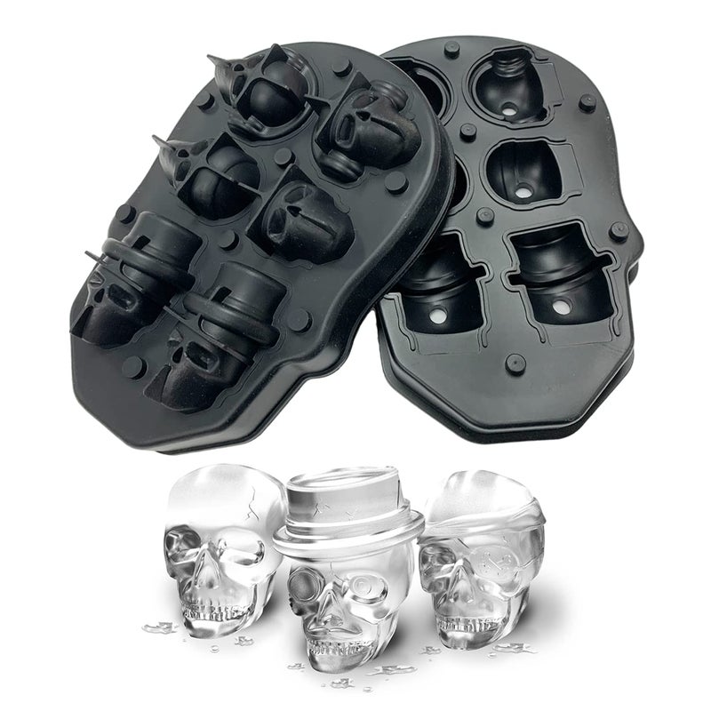 Eutuxia 6 Cavity Skull Shaped Ice Mold Flexible Silicone Reusable Durable Safe to Use and Easy to Clean Great for Parties Bars Cocktails Used for Beverages Whiskey Fruit Juice Soap Candle Black