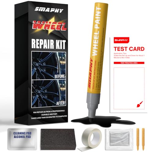 SMAPHY Wheel Scratch Repair Kit, Black Rim Touch Up Paint, Wheel Repair Kit Curb Rash Wheel Paint Rim Paint Pen for Wheel Repair, Universal Color Black Wheel Paint(Gloss Black) - Image 1