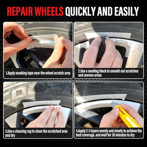 SMAPHY Wheel Scratch Repair Kit, Black Rim Touch Up Paint, Wheel Repair Kit Curb Rash Wheel Paint Rim Paint Pen for Wheel Repair, Universal Color Black Wheel Paint(Gloss Black) - Image 5