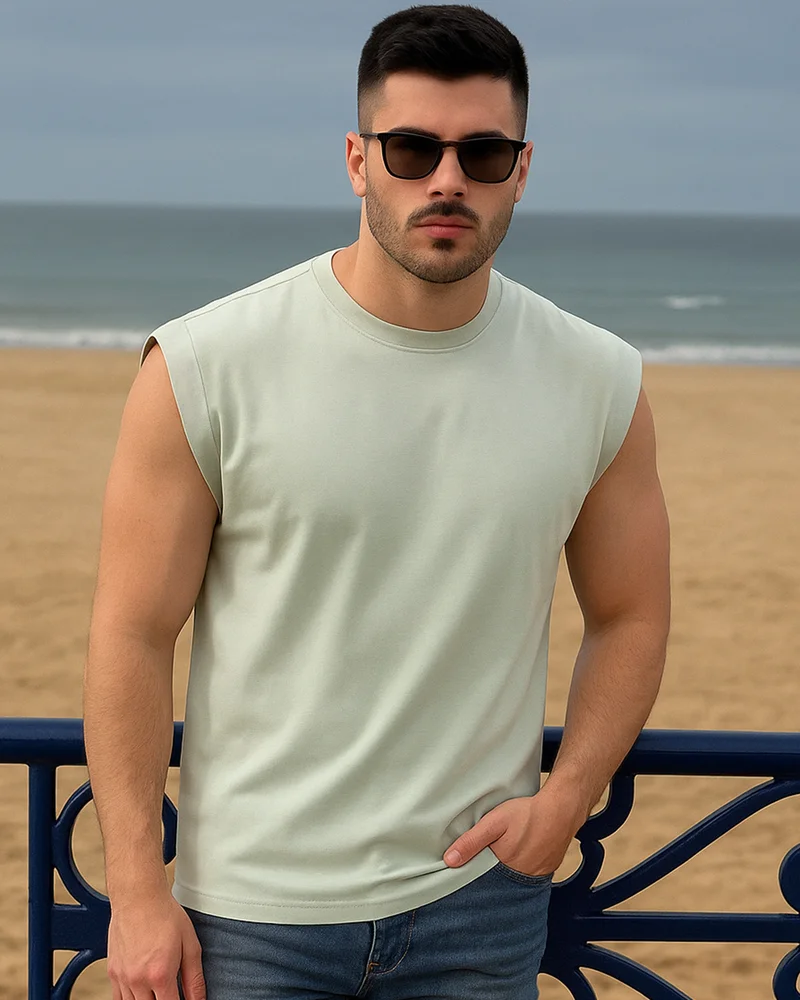 بيواكوف Men's Green Boxy Fit Vest