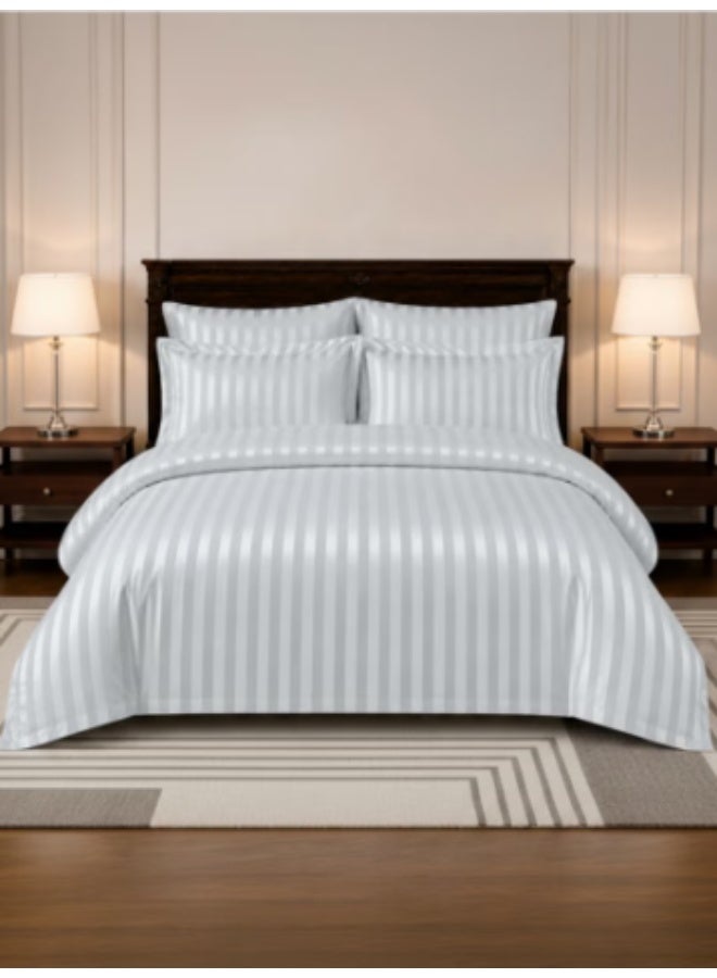 Hotel striped duvet cover set, 4 pieces, king size, fits 200x200cm bed, super soft hypoallergenic microfiber, suitable for all seasons (duvet insert not included) - Image 1