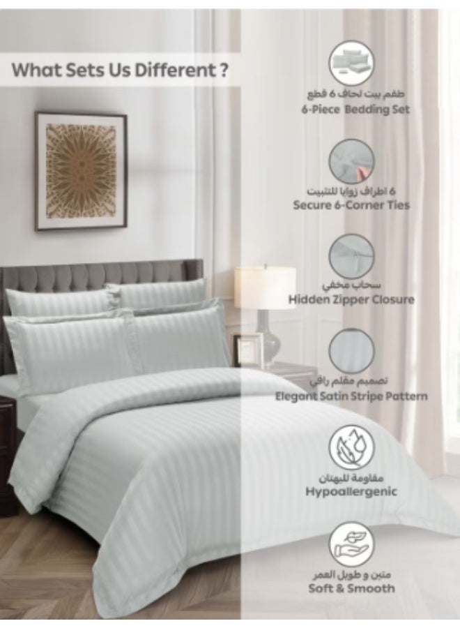 Hotel striped duvet cover set, 4 pieces, king size, fits 200x200cm bed, super soft hypoallergenic microfiber, suitable for all seasons (duvet insert not included) - Image 5