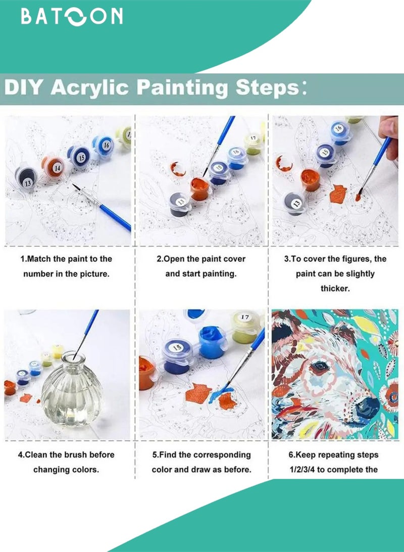 باتون مجموعة لوحات زيتية من القماش للأطفال بأرقام وفرشاة ورسم أكريليك، ديكور داخلي، هدية مع إحساس بالإنجاز - Image 2