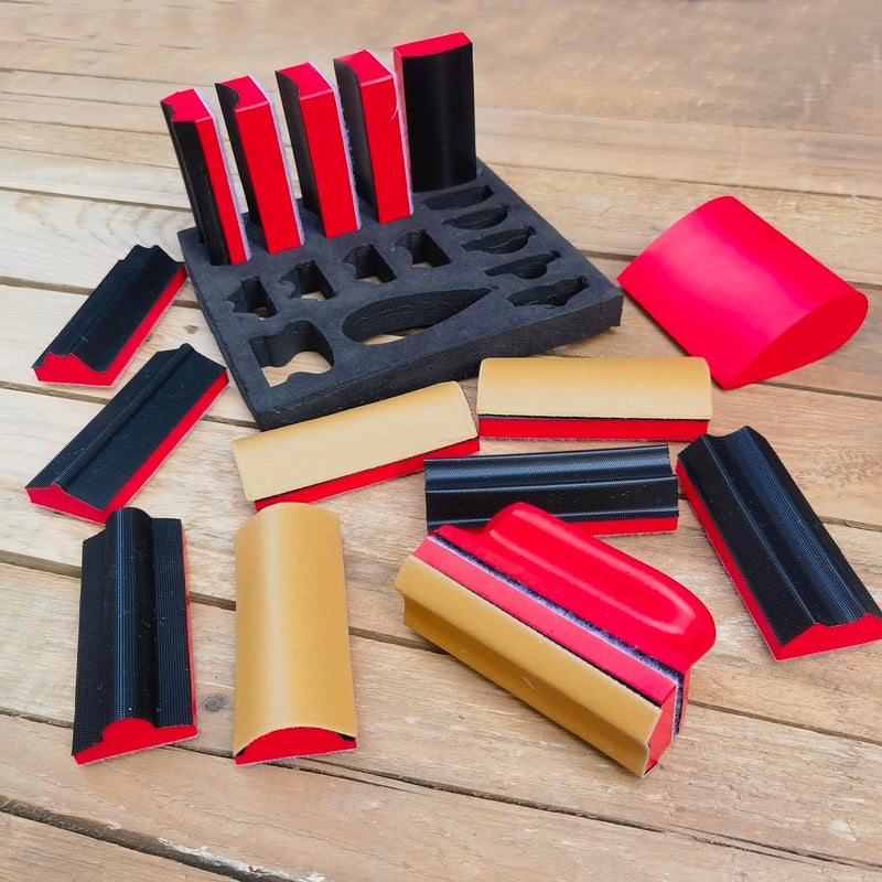 Tonmp 16-Piece Contoured Profile Hand Sanding Block Set with Hook and Loop Interchangeable Assorted Shapes Interchangeable Assorted Convex & Concave Shapes for Woodworking Furniture, Auto Paint and Crafts - Image 5