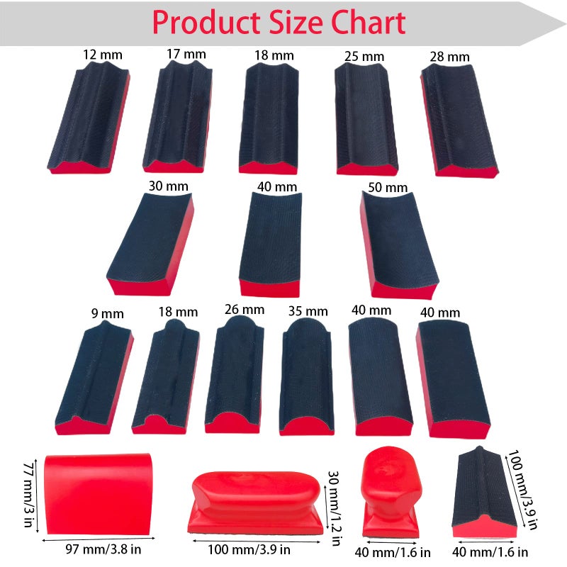 Tonmp 16-Piece Contoured Profile Hand Sanding Block Set with Hook and Loop Interchangeable Assorted Shapes Interchangeable Assorted Convex & Concave Shapes for Woodworking Furniture, Auto Paint and Crafts - Image 2