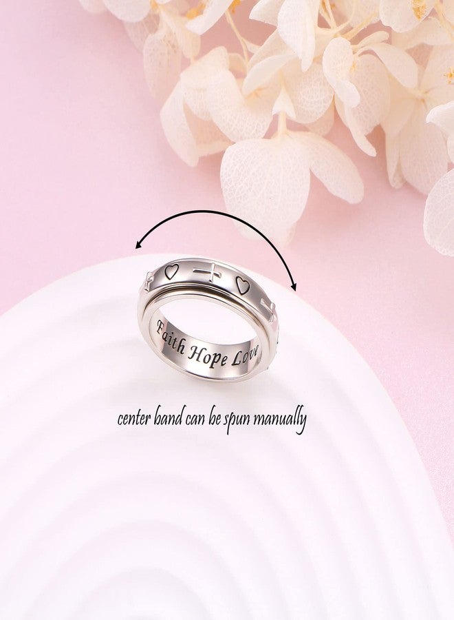 ALPHM S925 Sterling Silver Spinner Fidget Anxiety Worry Relieving Boredom ADHD Autism Band Rings Cross Heart - Image 2