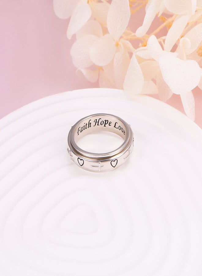 ALPHM S925 Sterling Silver Spinner Fidget Anxiety Worry Relieving Boredom ADHD Autism Band Rings Cross Heart - Image 4