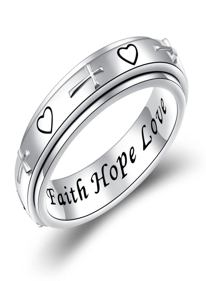 ALPHM S925 Sterling Silver Spinner Fidget Anxiety Worry Relieving Boredom ADHD Autism Band Rings Cross Heart - Image 1