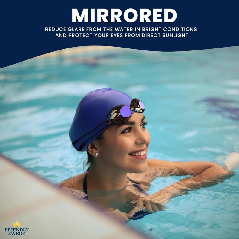 The Friendly Swede Protective Swim Goggles for Women and Men with Interchangeable Nose Pieces and Protective Cases, Swim Goggles for Men, Goggles Swimming Adult - Mirrored - Black + White (2-Pack) - Image 4