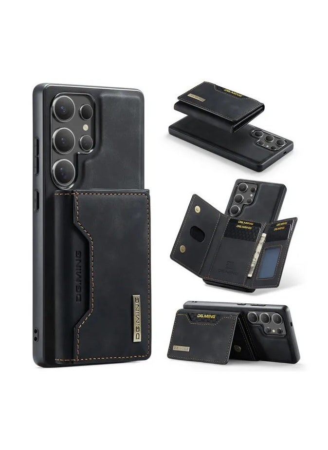 DGMING - DGMING Compatible With Samsung Galaxy S25 Ultra DG.MING Premium Leather Phone Case Back Cover Magnetic Detachable with Trifold Wallet Card Holder Pocket (Black) - Image 1