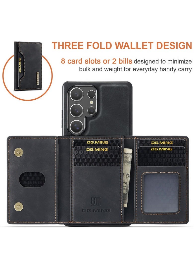 DGMING - DGMING Compatible With Samsung Galaxy S25 Ultra DG.MING Premium Leather Phone Case Back Cover Magnetic Detachable with Trifold Wallet Card Holder Pocket (Black) - Image 1