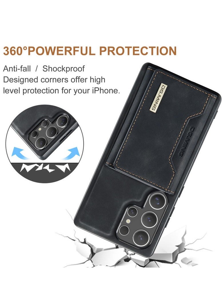 DGMING - DGMING Compatible With Samsung Galaxy S25 Ultra DG.MING Premium Leather Phone Case Back Cover Magnetic Detachable with Trifold Wallet Card Holder Pocket (Black) - Image 1
