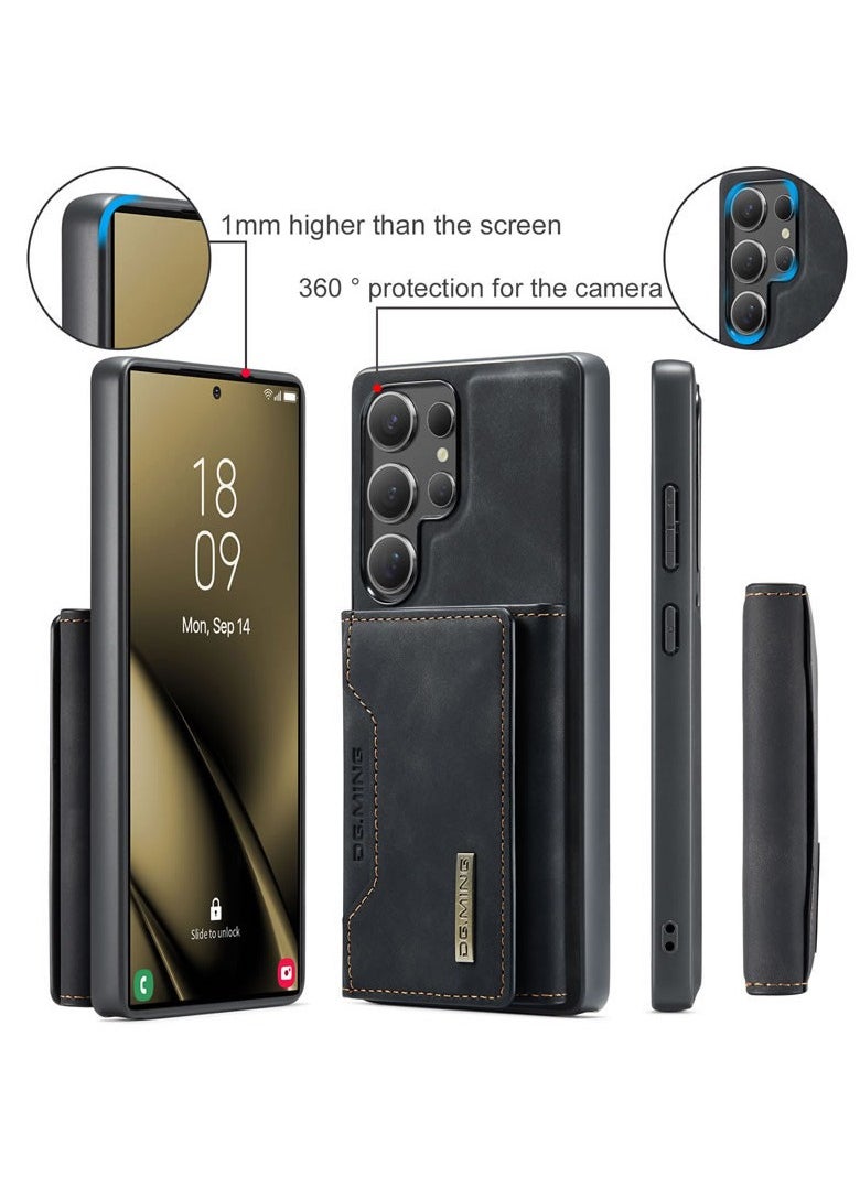 DGMING - DGMING Compatible With Samsung Galaxy S25 Ultra DG.MING Premium Leather Phone Case Back Cover Magnetic Detachable with Trifold Wallet Card Holder Pocket (Black) - Image 1