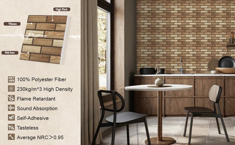 Jber 12 Pack Acoustic Panels Self-Adhesive, Brick Sound Proofing Panels, High Density Acoustic Wall Panels for Recording Studios, Game Room, Home, Office, 30x30x1cm (WOODGRAIN, 30x30x1cm) - Image 4
