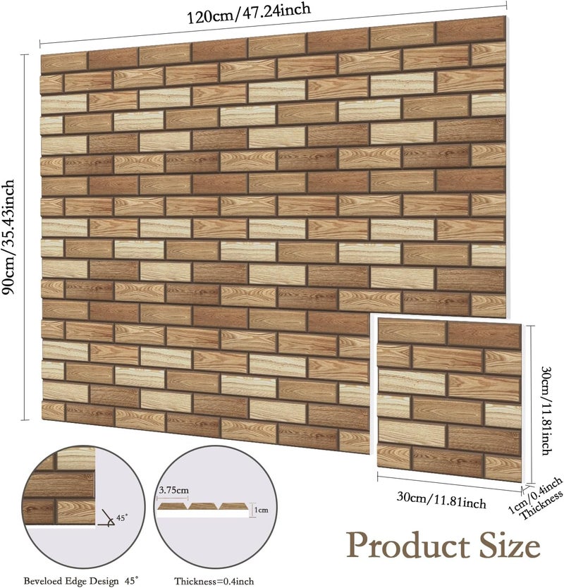 Jber 12 Pack Acoustic Panels Self-Adhesive, Brick Sound Proofing Panels, High Density Acoustic Wall Panels for Recording Studios, Game Room, Home, Office, 30x30x1cm (WOODGRAIN, 30x30x1cm) - Image 2