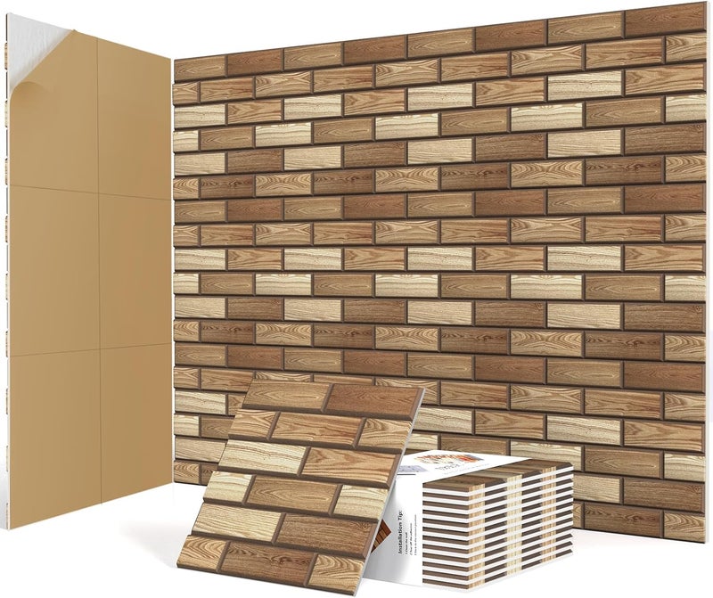 Jber 12 Pack Acoustic Panels Self-Adhesive, Brick Sound Proofing Panels, High Density Acoustic Wall Panels for Recording Studios, Game Room, Home, Office, 30x30x1cm (WOODGRAIN, 30x30x1cm) - Image 1