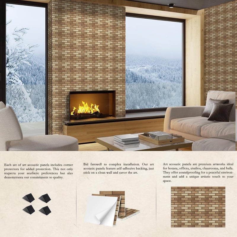 Jber 12 Pack Acoustic Panels Self-Adhesive, Brick Sound Proofing Panels, High Density Acoustic Wall Panels for Recording Studios, Game Room, Home, Office, 30x30x1cm (WOODGRAIN, 30x30x1cm) - Image 5